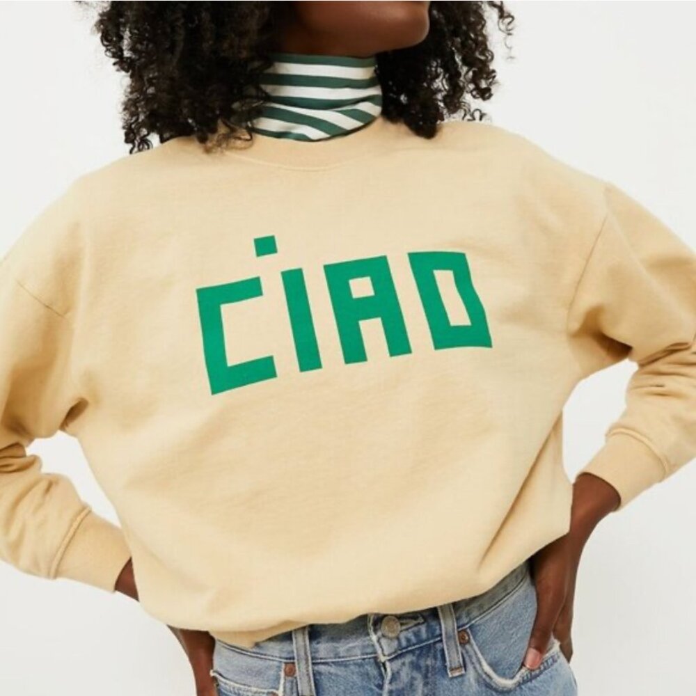 Clare V Cream Sweatshirt with Green 'CIAO'